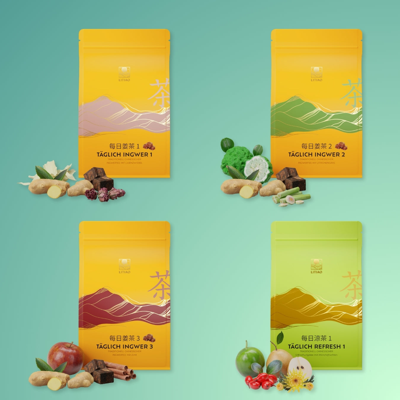 TÄGLICH QUARTETT mit 3 Ingwertees & 1 Früchtetee