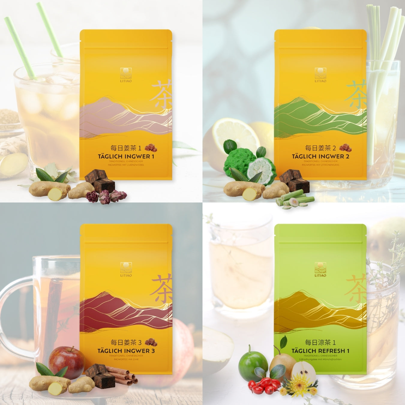 TÄGLICH QUARTETT mit 3 Ingwertees & 1 Früchtetee